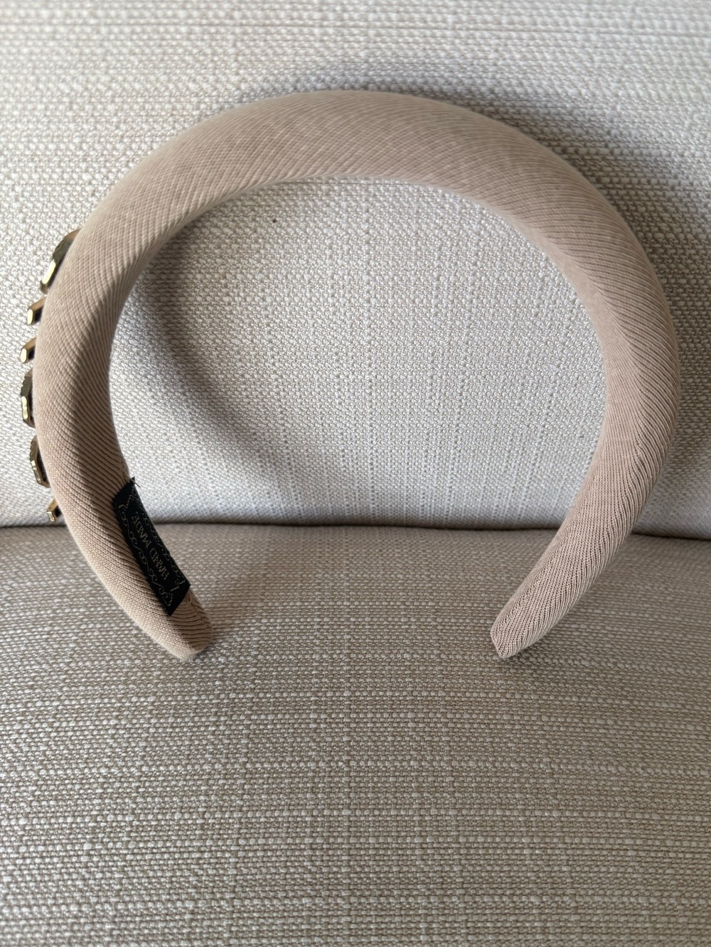 Custom Gucci Logo Padded Headband Beige Gold Statement Hair Accessory - Picture 3 of 6